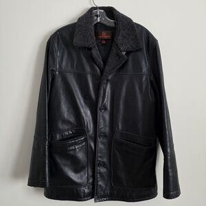 DANIER | Shearling Collar Leather Coat Jacket black Mens Sz M